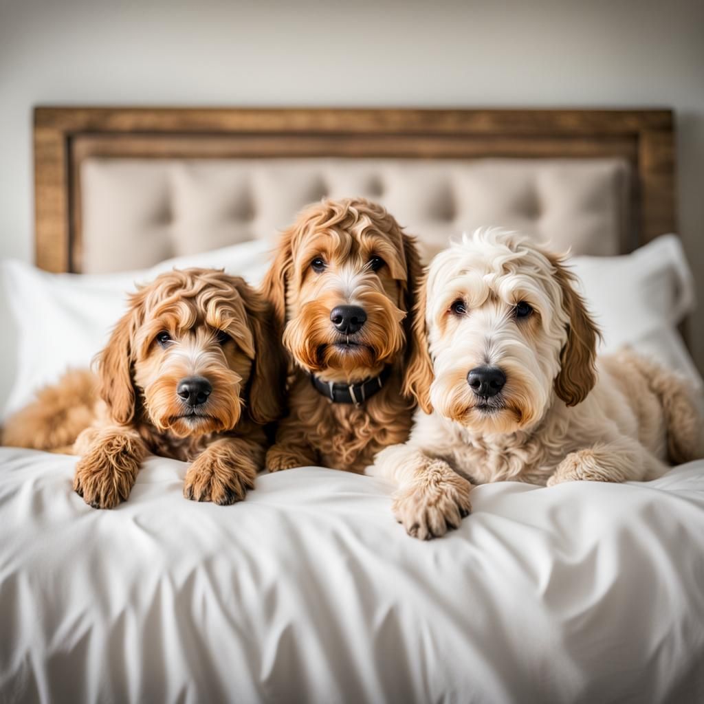 Golden Doodles Snug in Bed: Professional Photography