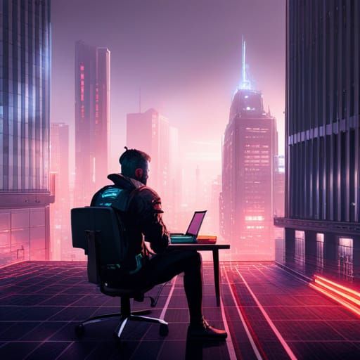 Neon Cityscape Gaze in Cyberpunk Style