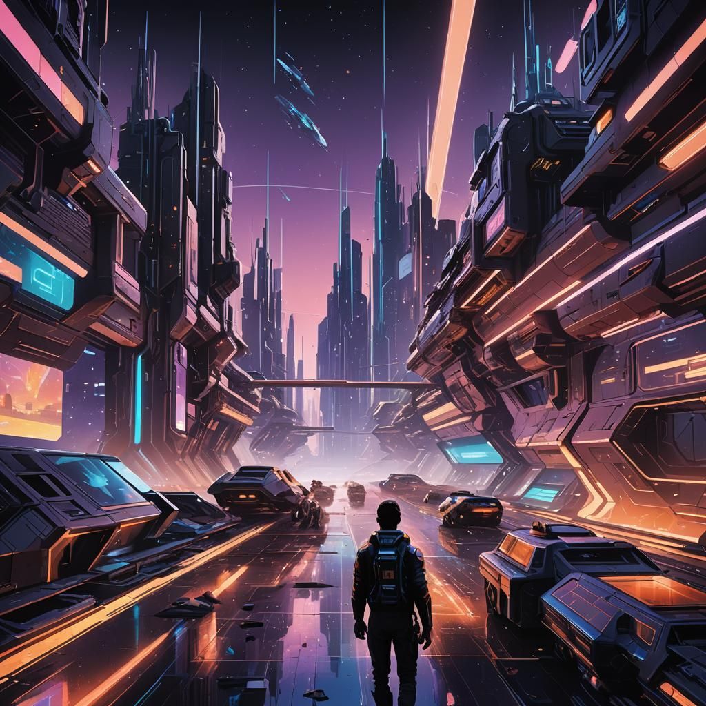 Futuristic Space City in Sci-Fi Style