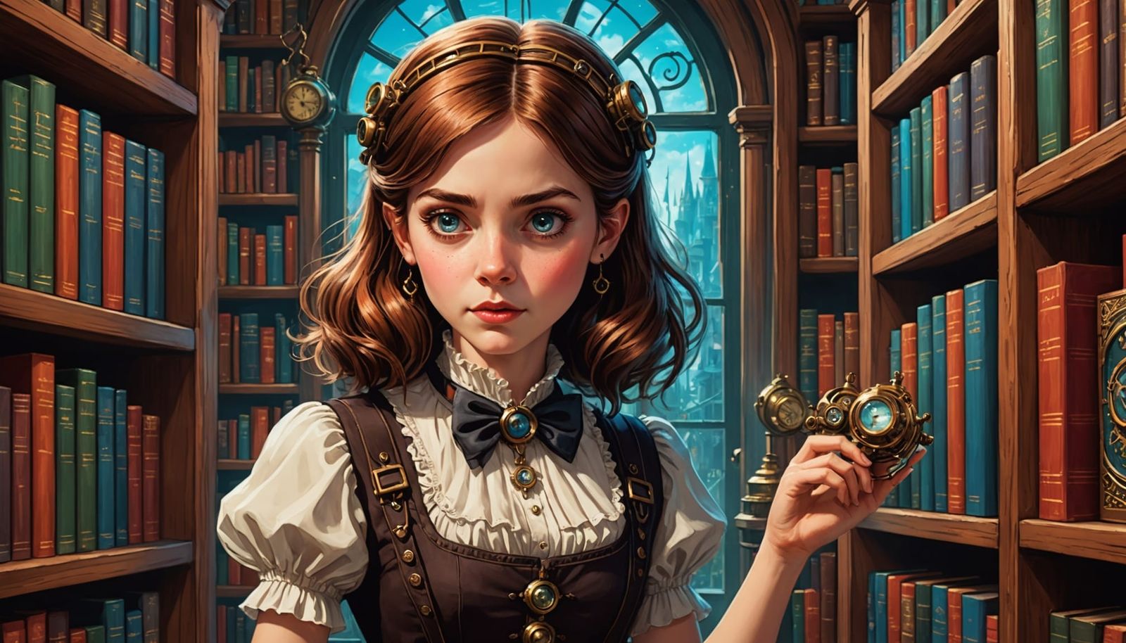 Steampunk Alice Finds Library Portal