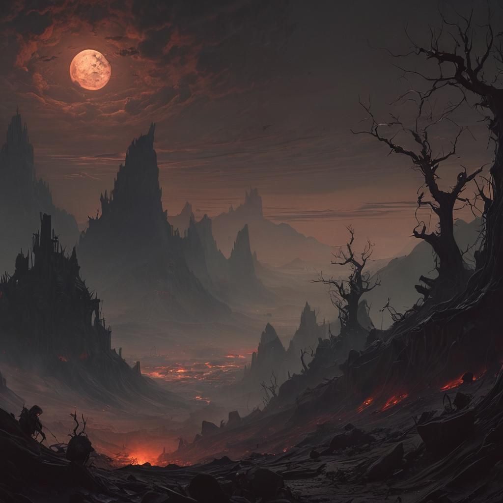 Eerie Black Moon Over Earthquake Landscape