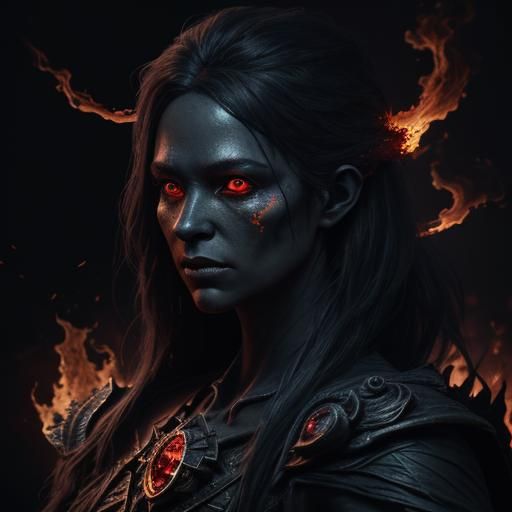 Mysterious Woman with Glowing Eyes in Dark Fantasy Style