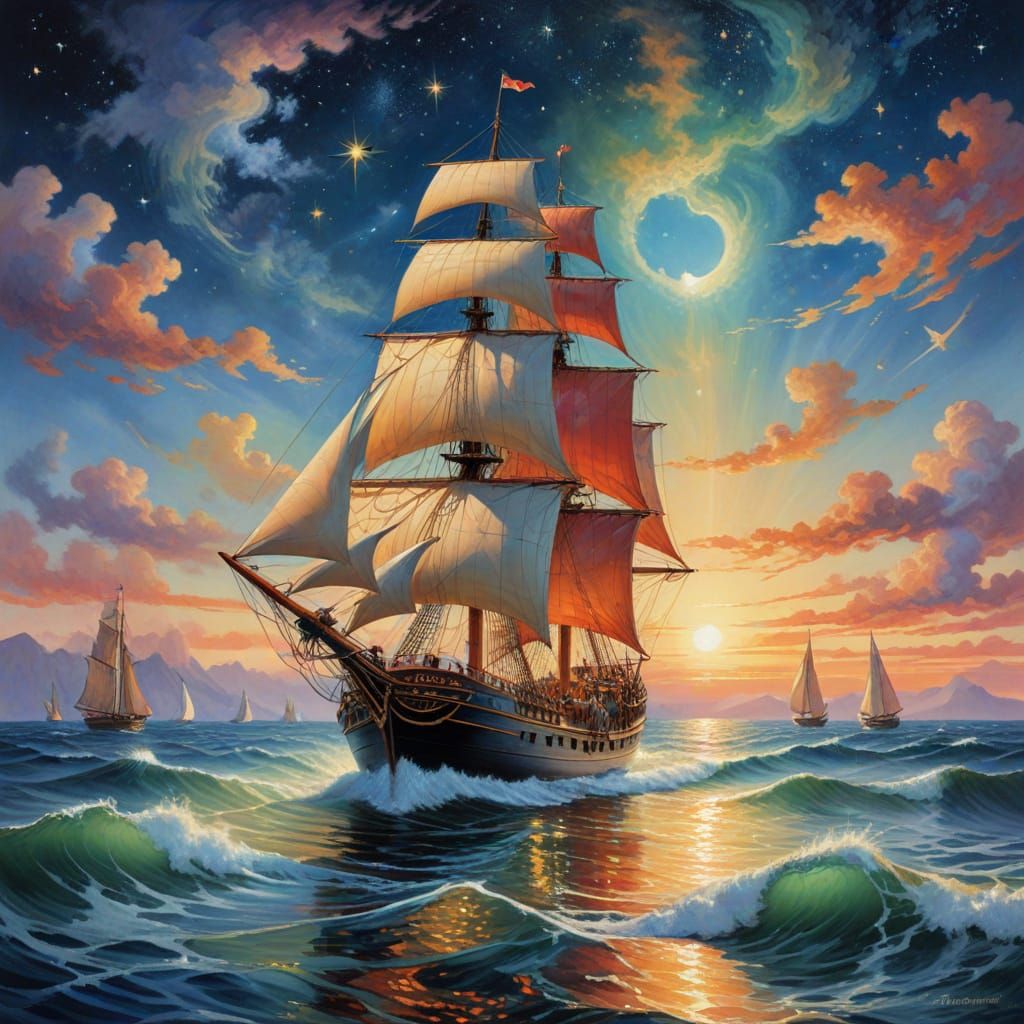 Sailboat on Serene Seas in Impressionistic Style