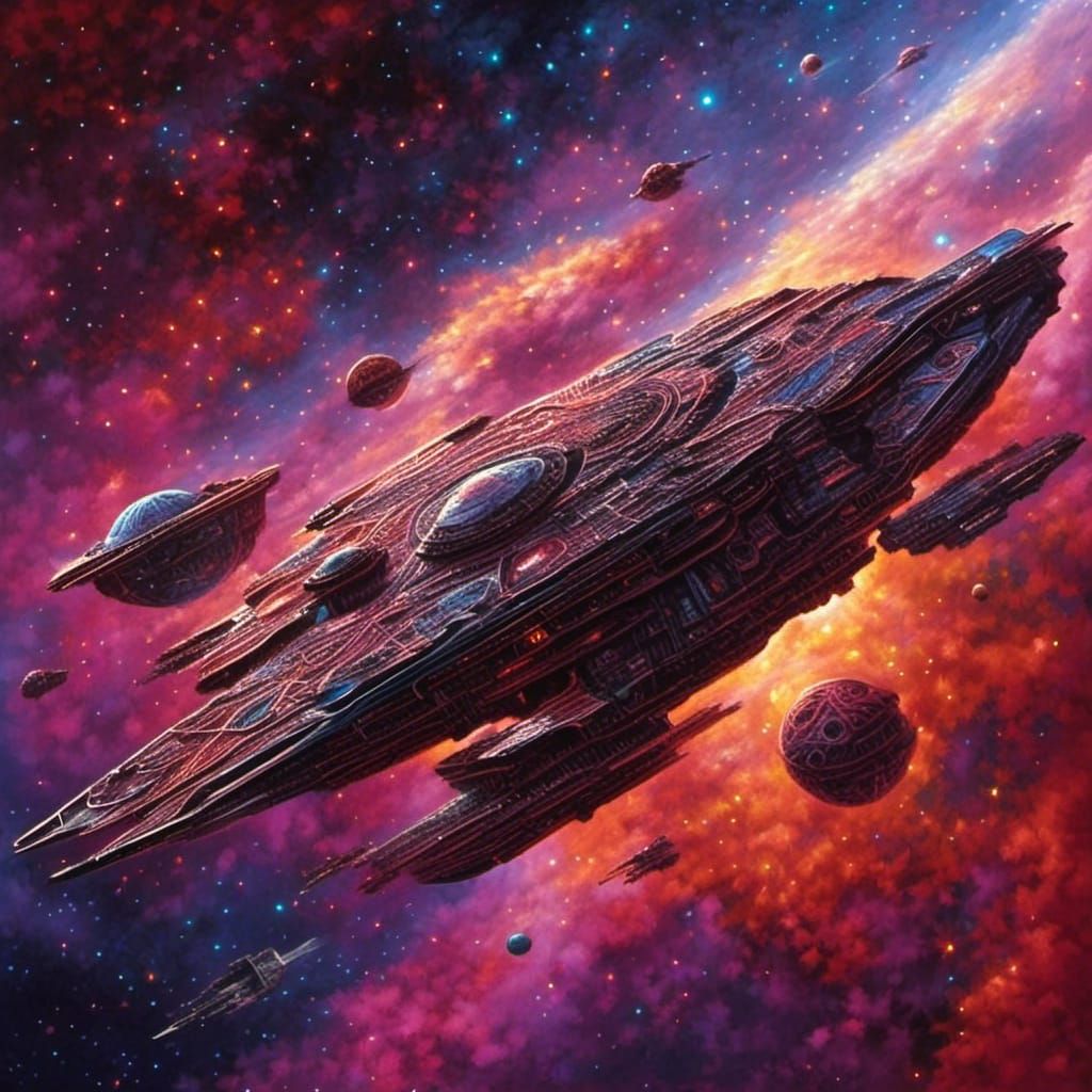 Star Wars Ships Amidst Colorful Nebulae
