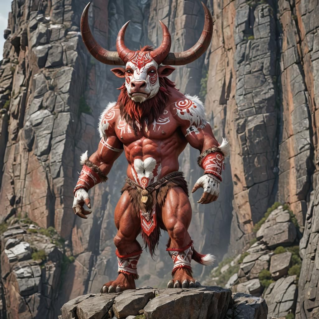 Fierce Minotaur with Greataxe on Mountain Peak