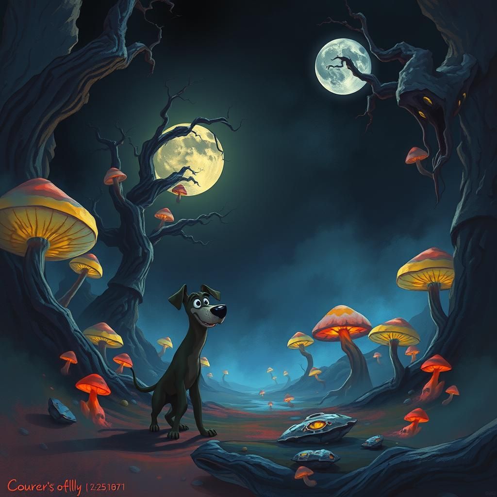 Courage the Cowardly Dog in Eerie Landscape