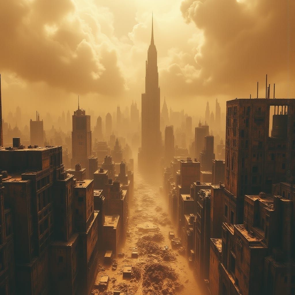 Metropolis Engulfed by Pale Sandstorm