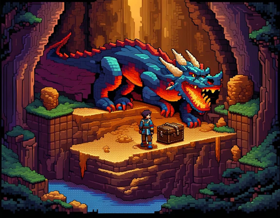 Adventurer in Dragon's Lair: Pixel Art