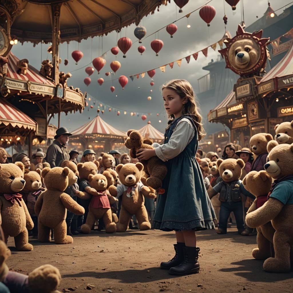 Girl Wins Teddy Bear: Digital Matte Painting
