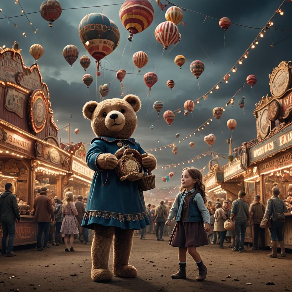 Girl Wins Teddy Bear at Fair: Digital Matte Painting