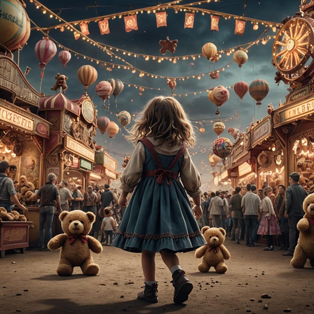 Little Girl Wins Teddy Bear at Fair