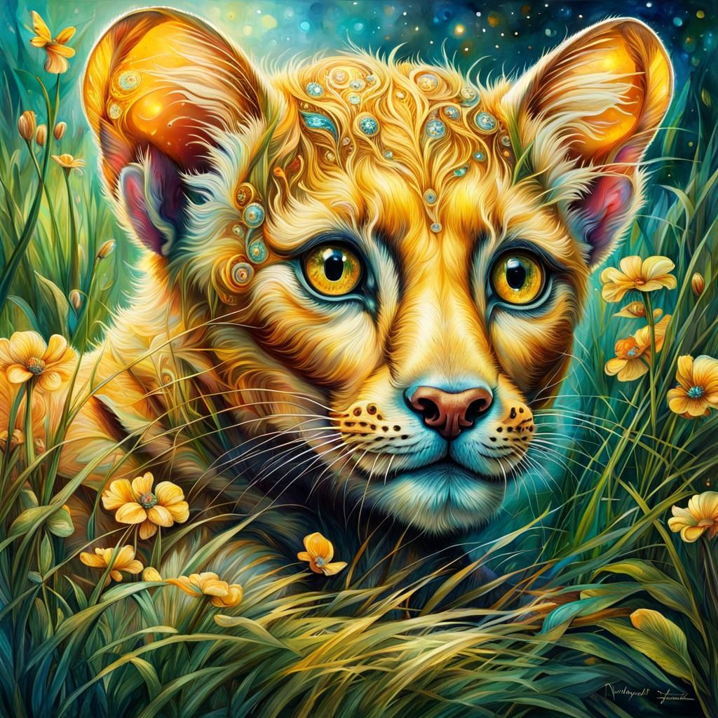 Adorable Golden Fossa Portrait in Fantastical Style