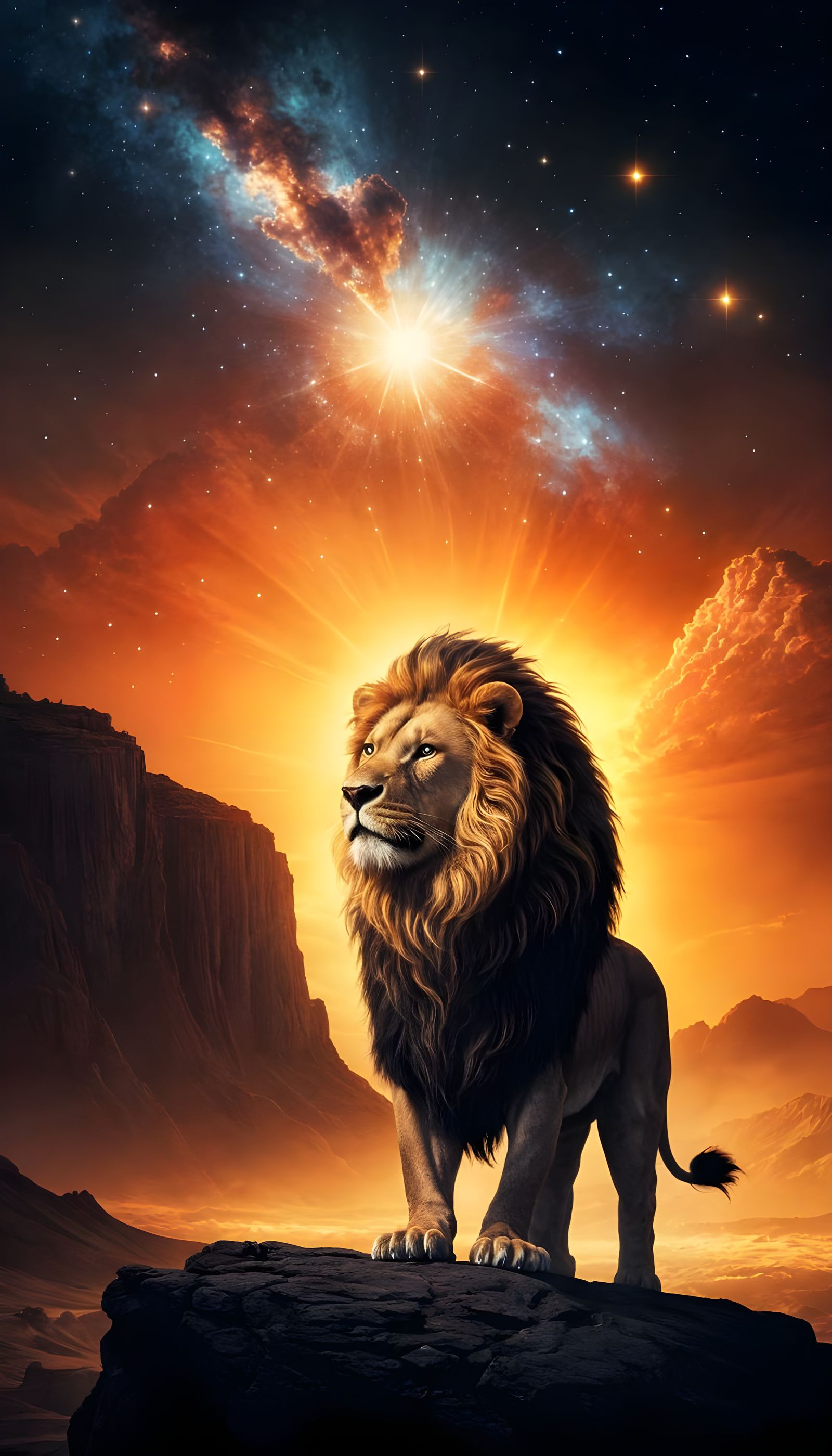 Cosmic Lion: A Celestial Guardian in Hyper-Realistic Style
