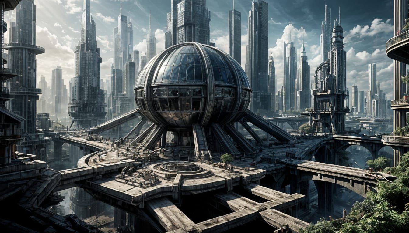 Epic Futuristic Metropolis in Macro Photography Style