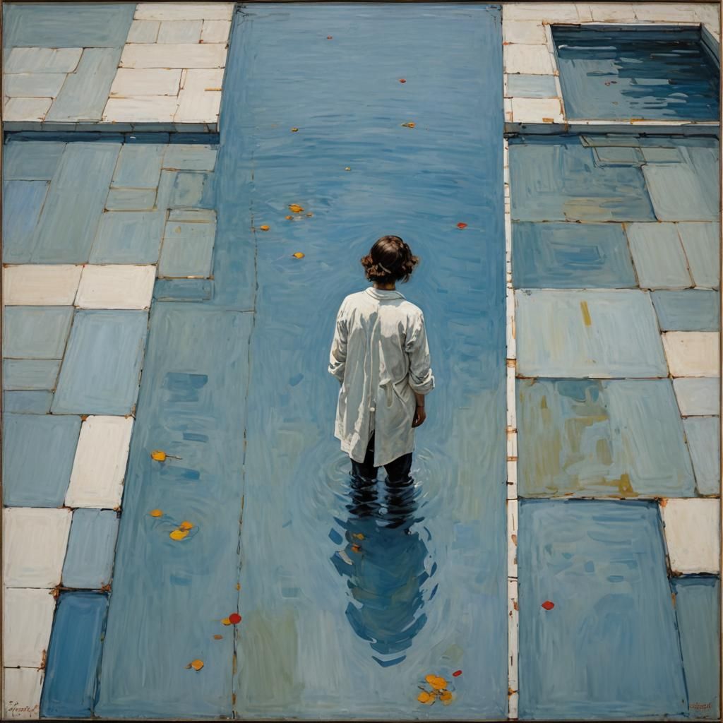 Abstract Geometric Blue Pool in Mondrian Style