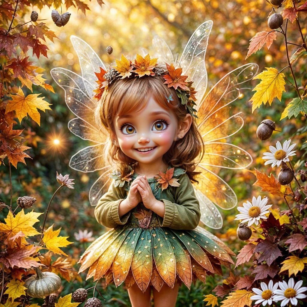 Adorable Autumn Fairy in Enchanted Garden