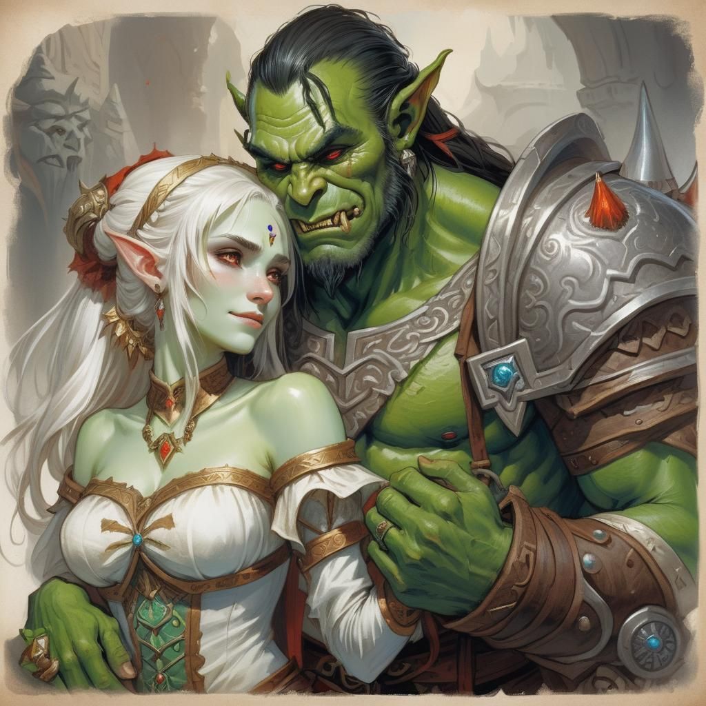 Orc and Elf Priestess: A Moment of Tension