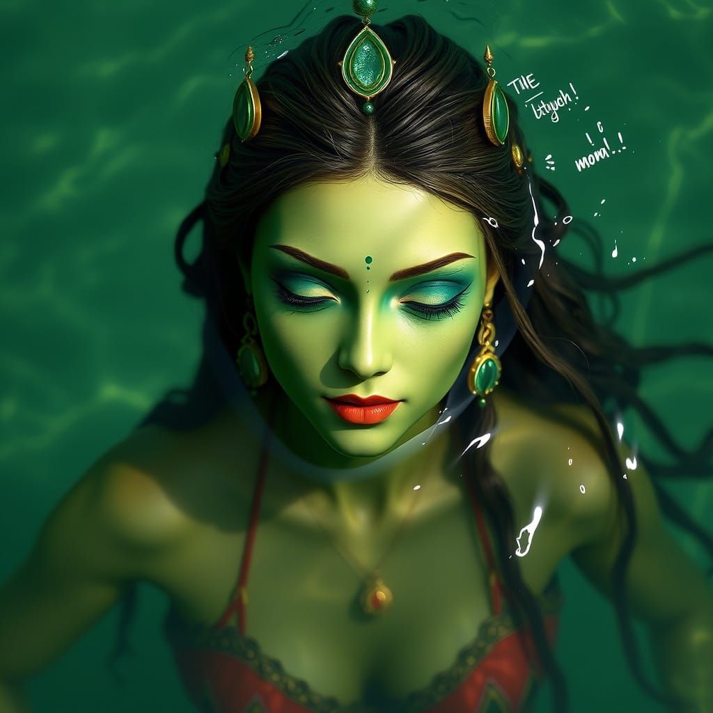 Buddhist Goddess Green Tara Glides Through Water