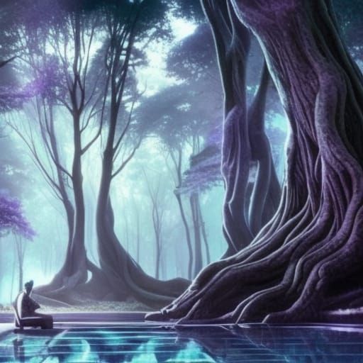 Mystical Elven Forest with Reflected Light