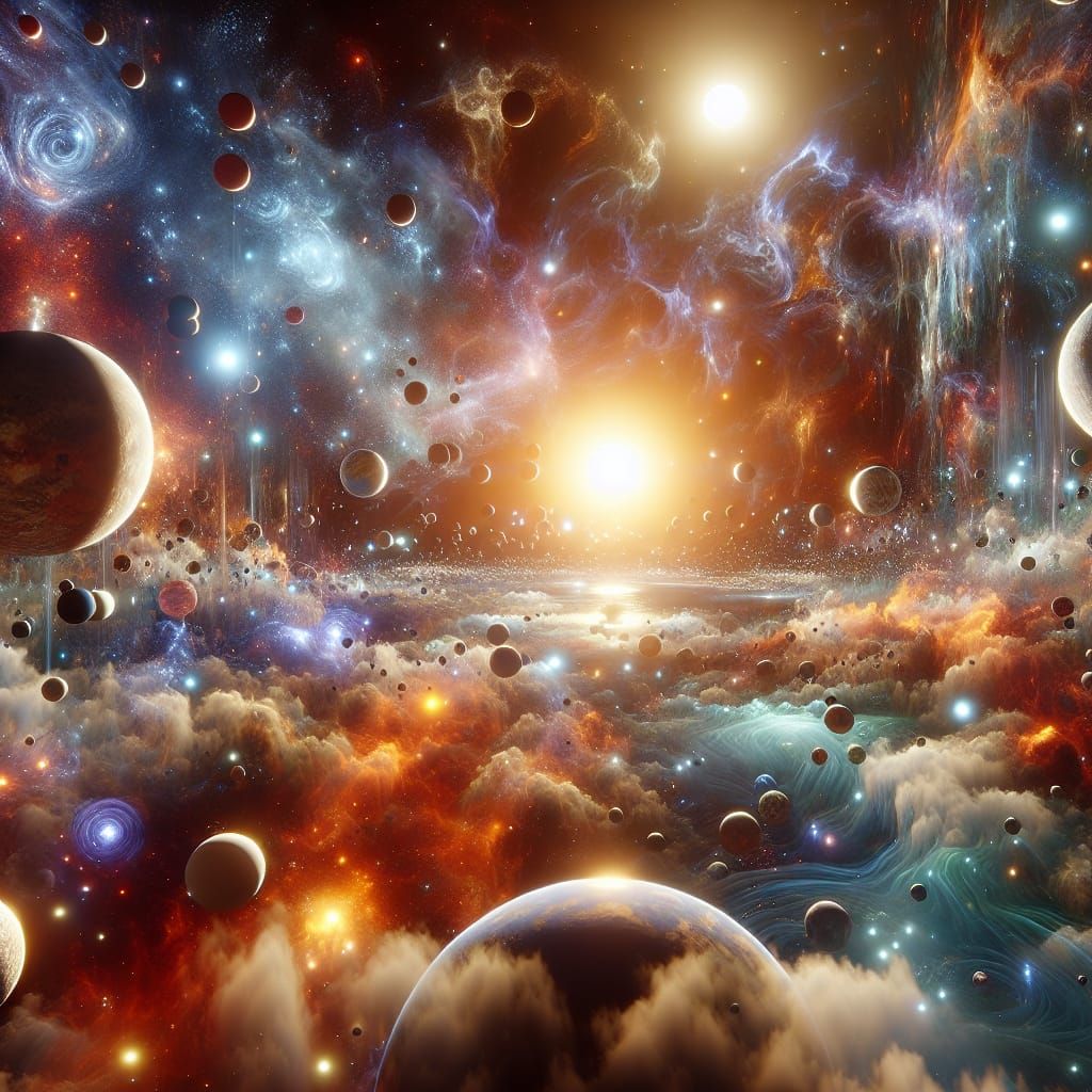 Boundless Space Landscape with Planets and Stars