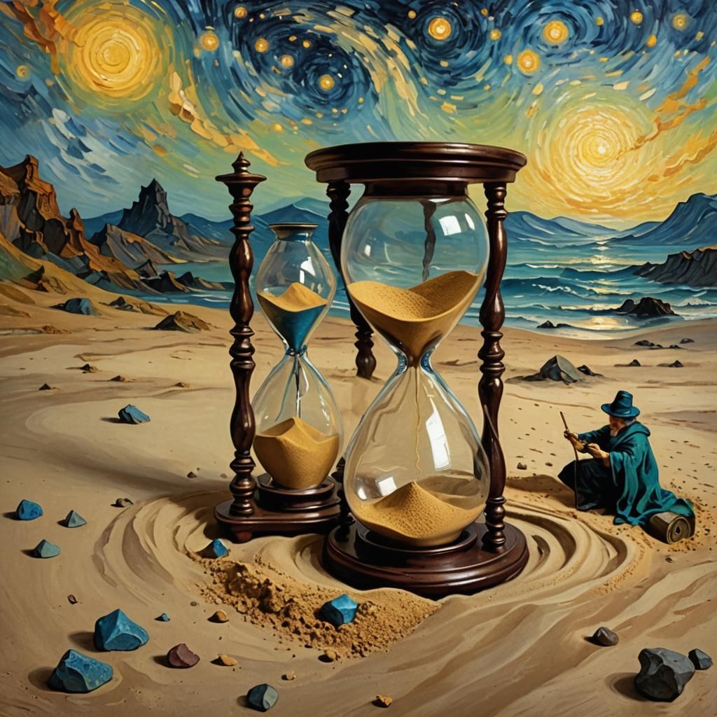 Wizard Stops Time in Hourglass, Van Gogh Style