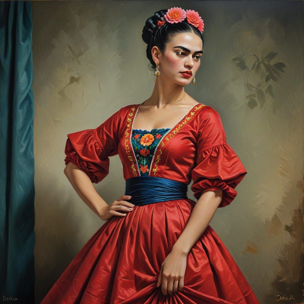 Frida in Elegant Oil Painting