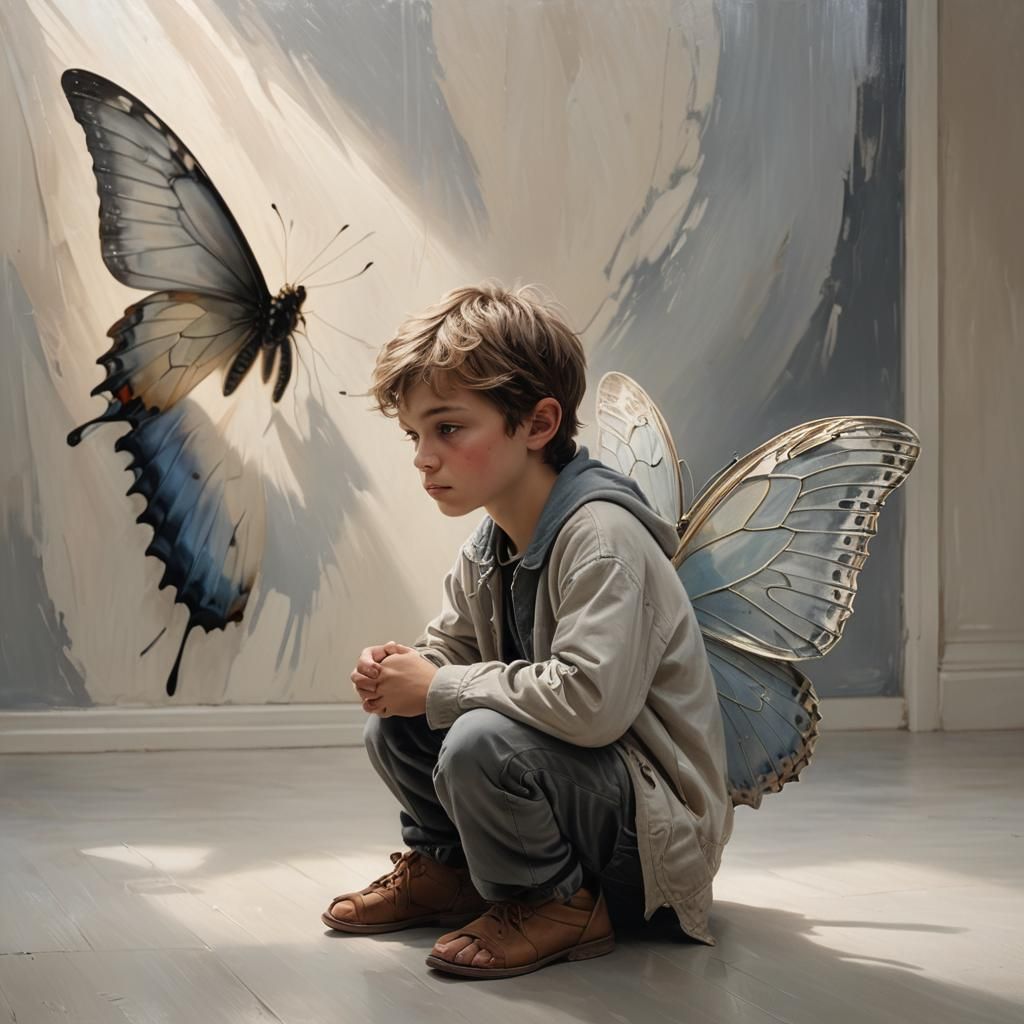 Boy with Butterfly Wing: Dreamy Matte Painting