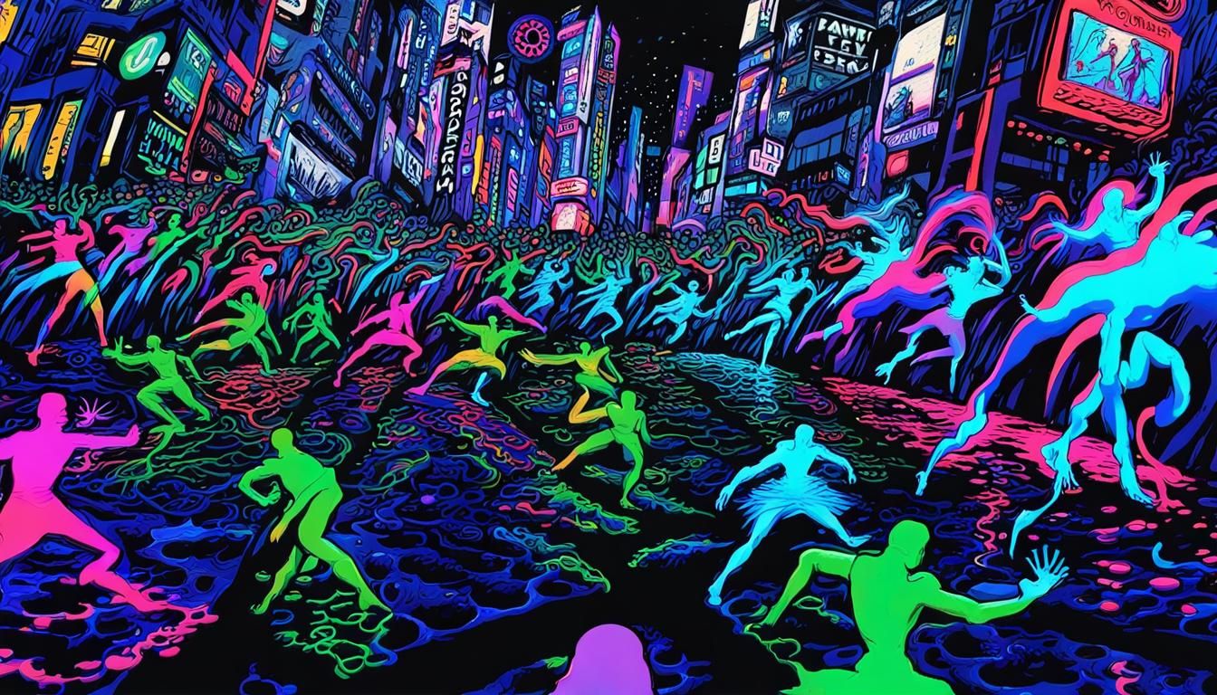 Anime Fight in Tokyo: Blacklight Pencil Sketch