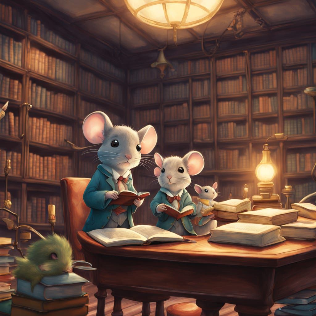 Whimsical Library Scene in Pastel Hues