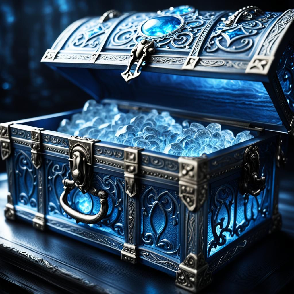 Mysterious Blue Treasure Chest with Eerie Glow