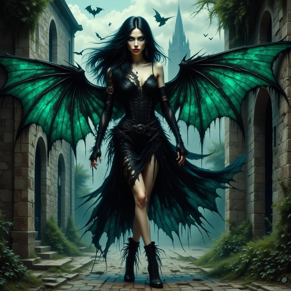 Mysterious Fairy Emerges from Gothic Ruins