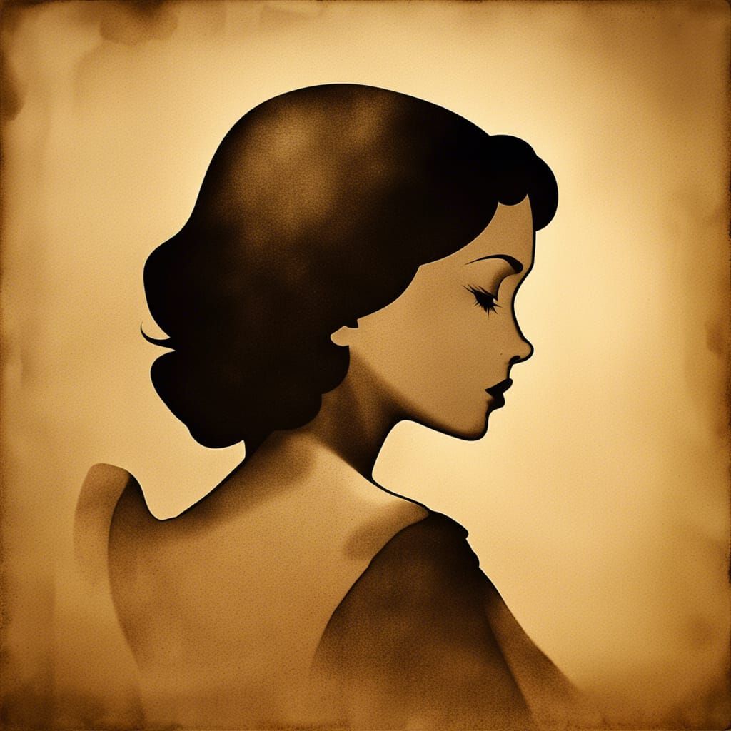 Snow White Silhouette Drawing on Sepia Paper
