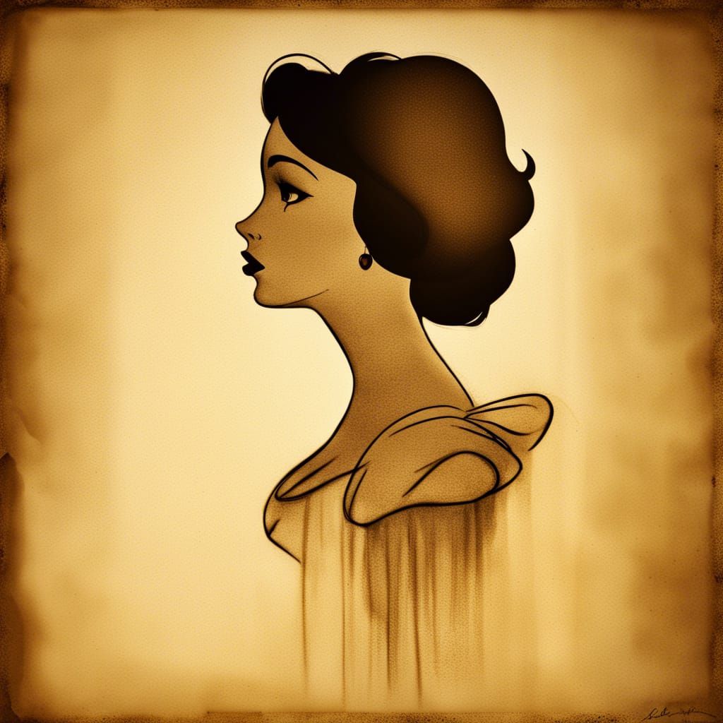 Snow White Silhouette on Sepia Paper
