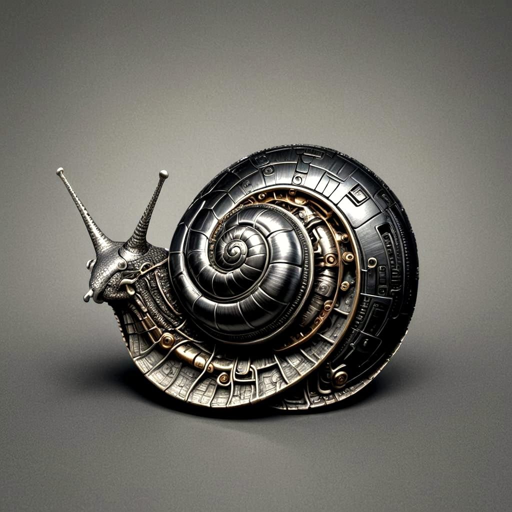 Hyperrealistic Biomechanical Snail in Detailed 3D Rendering