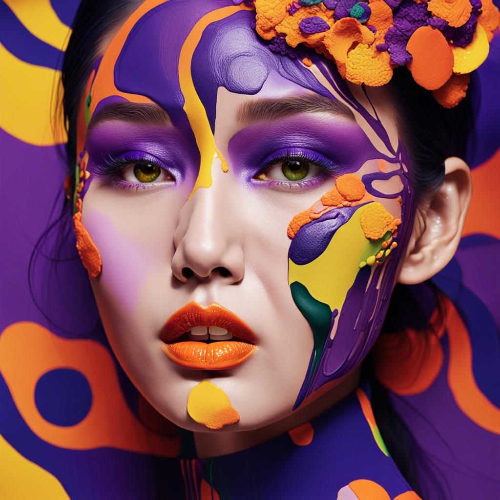 Psychedelic Makeup Art on Korean Model's Face