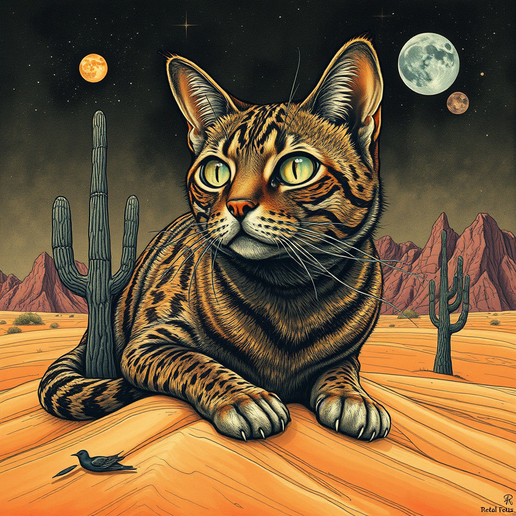 Desert Cat: Surrealist Heavy Metal Album Cover