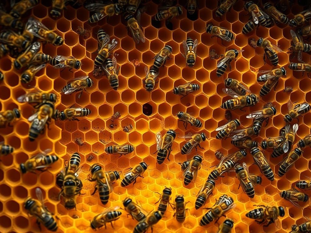 Realistic Beehive Interior in Hyper-Realistic Digital Art