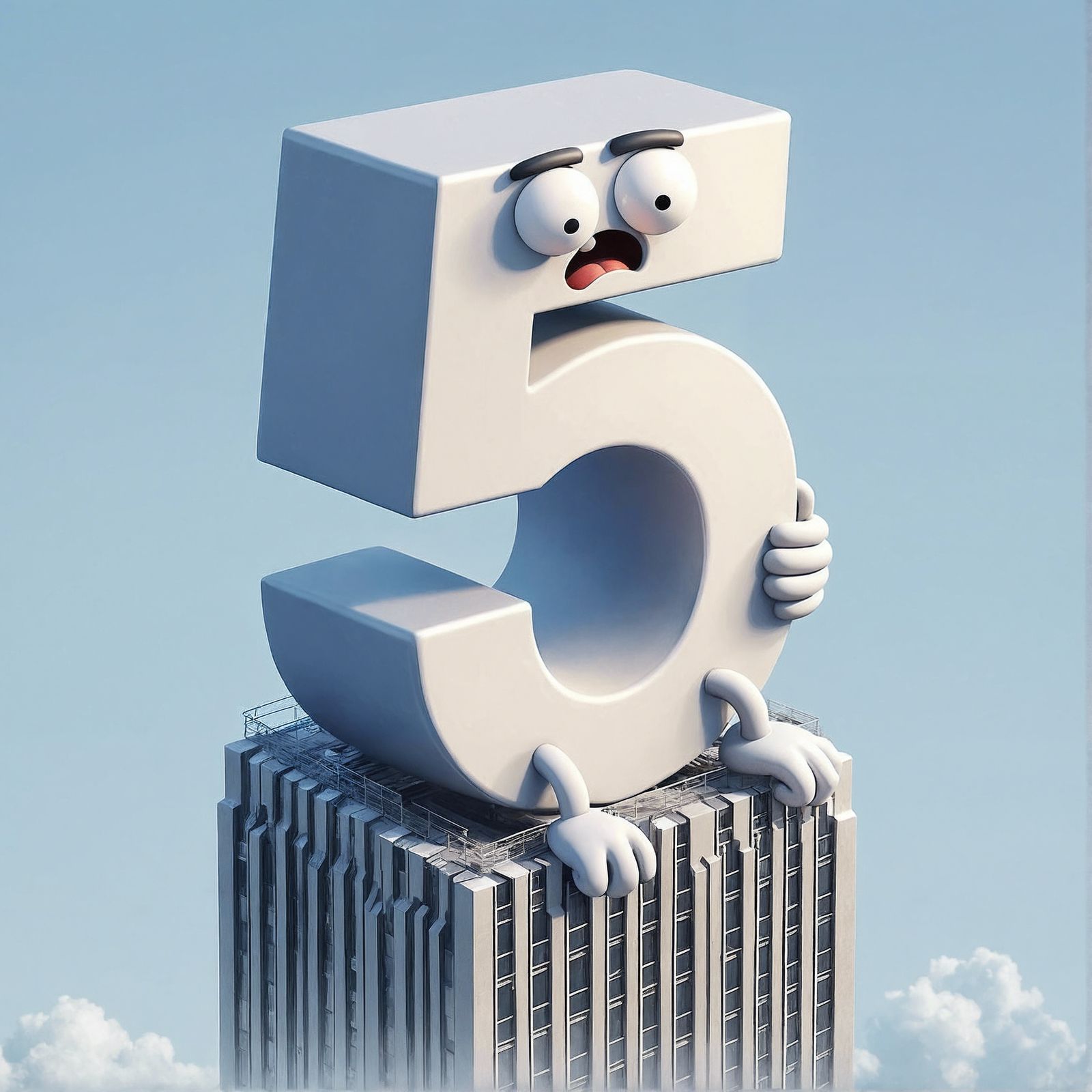 Frightened Number 5 on Skyscraper