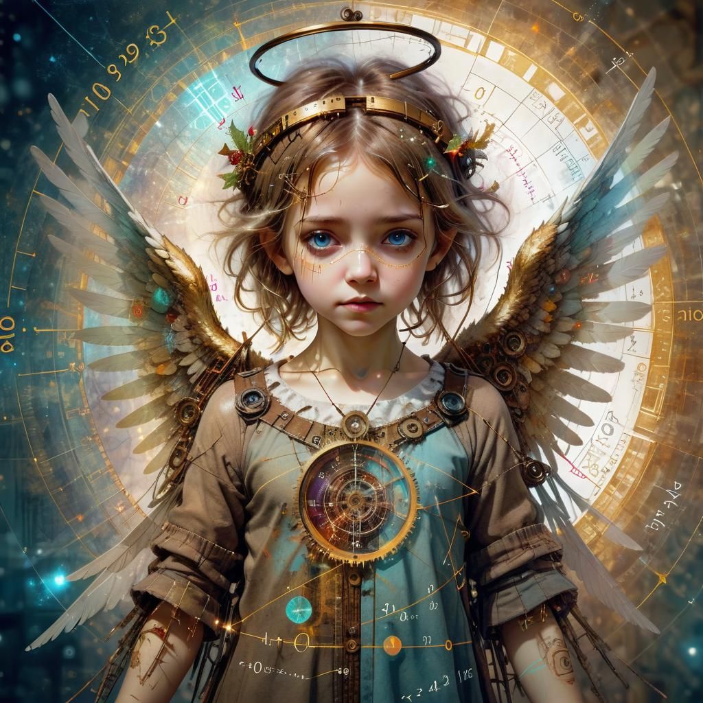 Steampunk Christmas Angel with Mathematical Symbols