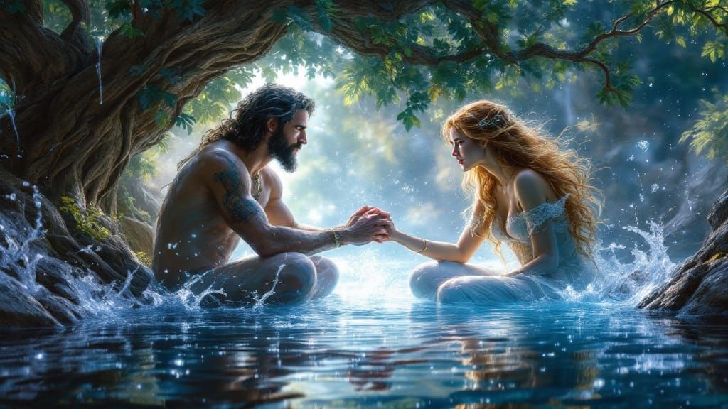 Goddesses of Earth and Water Gaze Upon Their Creation in Vib...