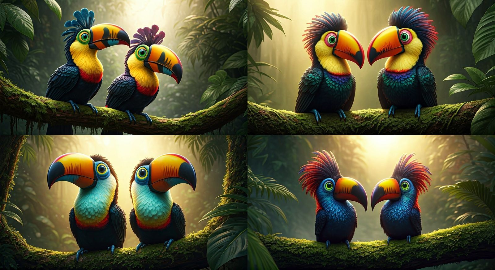 Hyper-Realistic Jungle Toucans in Vibrant Iridescent Plumage