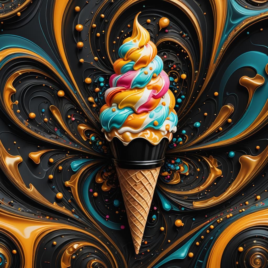 Surreal Fractal Ice Cream Cone in Oil Painting Style