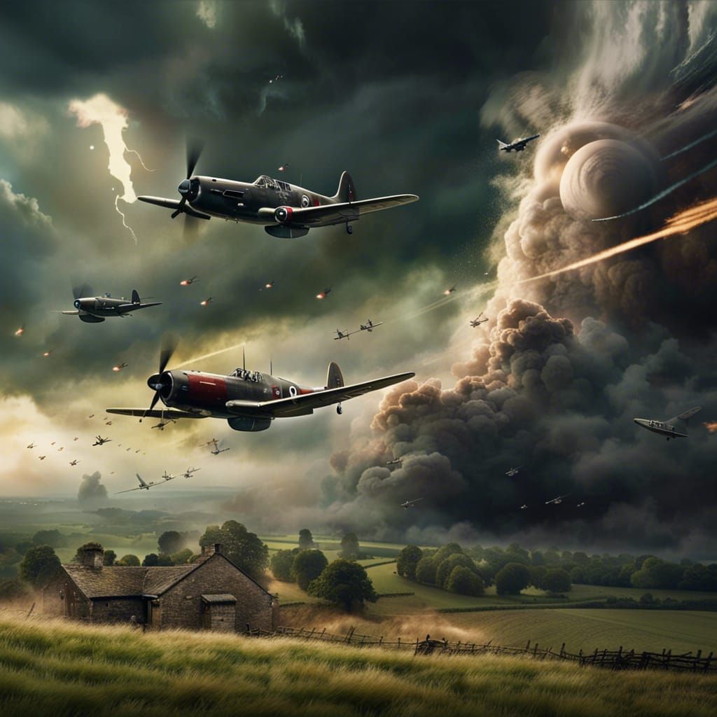 WWII Dogfight Over England: Detailed Matte Painting