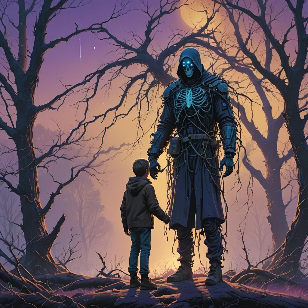 Ethereal Father and Son: Matte Painting in Stalenhag Style