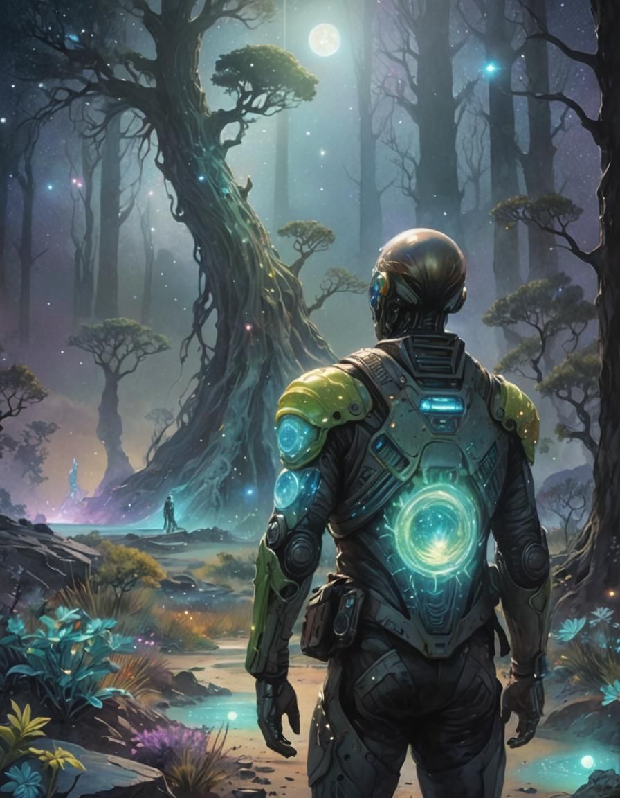 Astral Alien Landscape with Comet, Dreamlike Cosmic Art