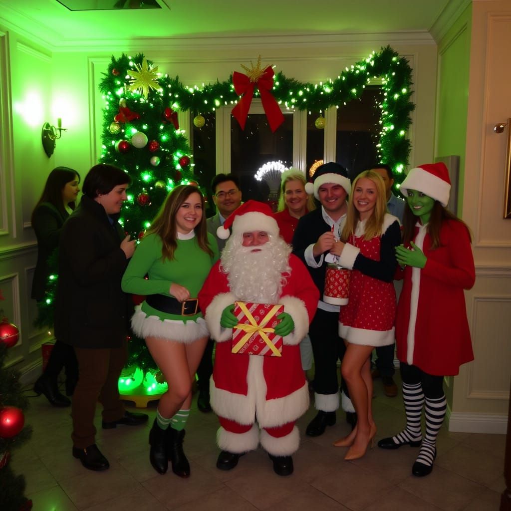 Joyous Christmas Gathering in Vibrant Holiday Attire