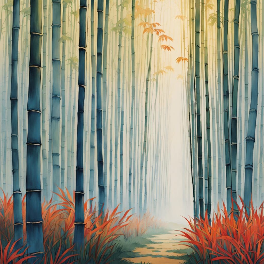 Bamboo Forest in Soft Ukiyo-e Style