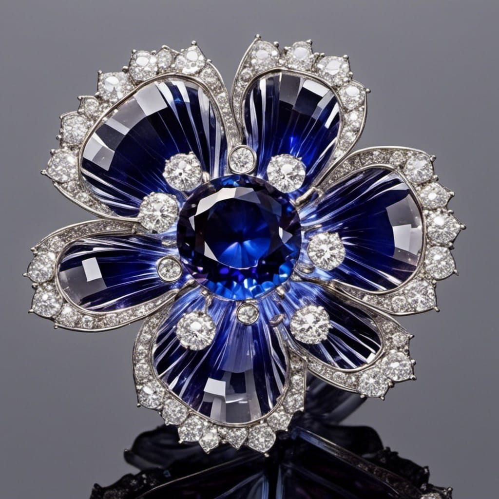 Floral Sapphire and Diamond Jewelry Brooch