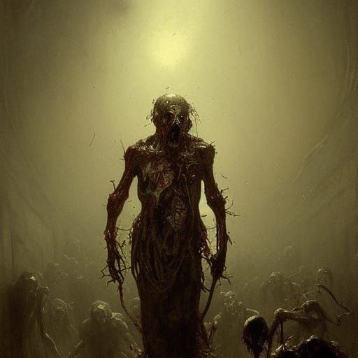 Horror Zombie Corpse in Engraving Style