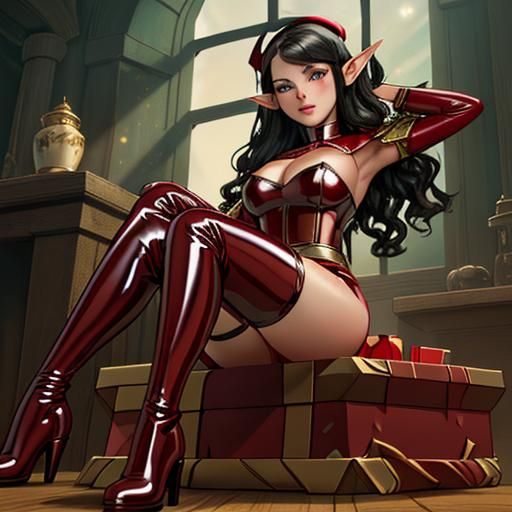 Beautiful Elf on the Shelf in Red Latex Costume